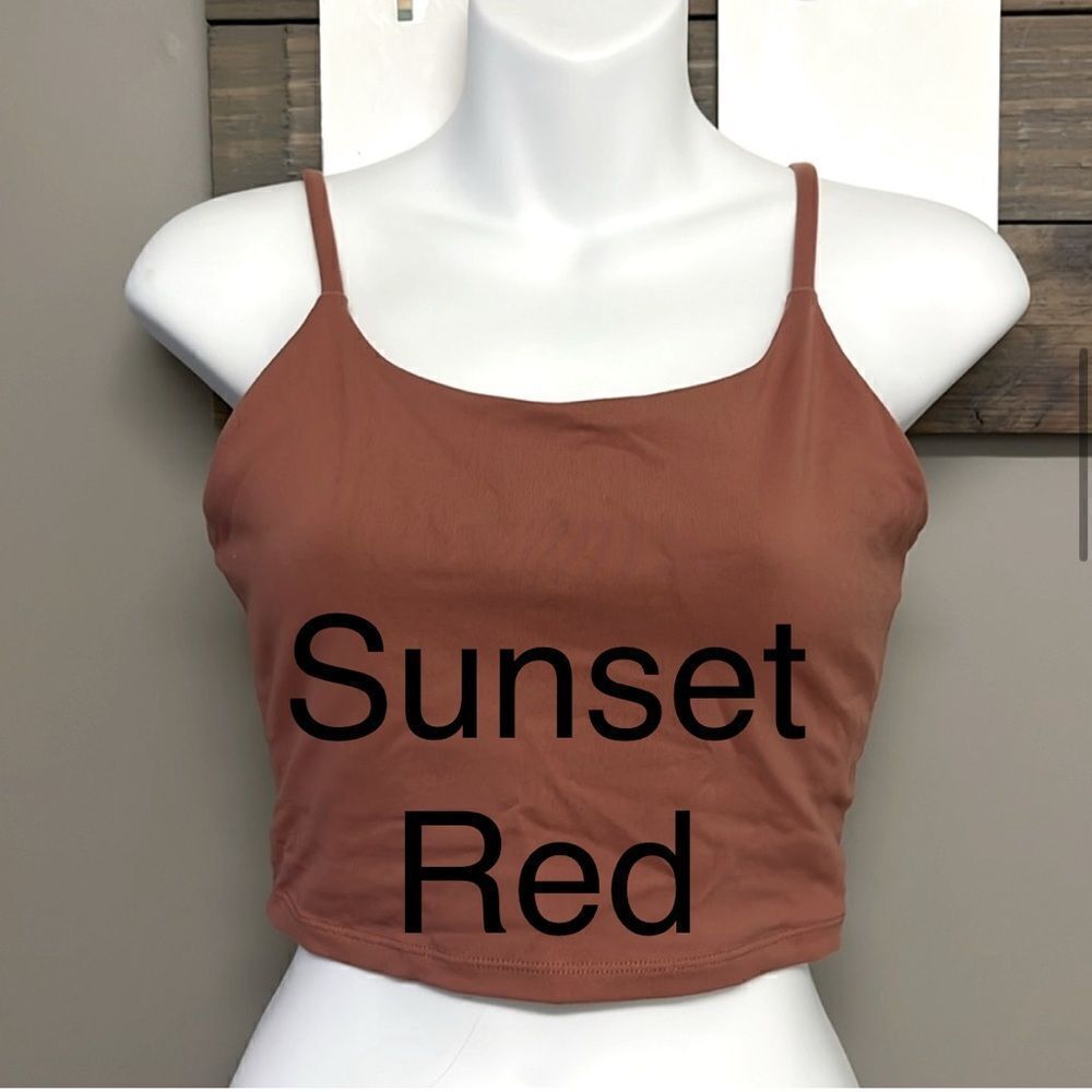 Women Shelf Sports Bra Longline Workout Yoga Crop Tank Top Camisole Bra- Sunset